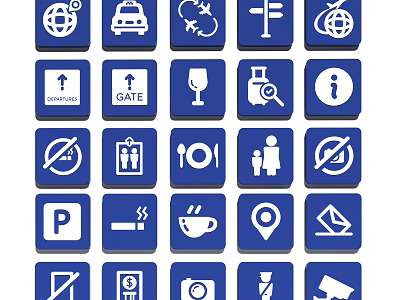 Various Public Sign Icons Wall Decor With Blue Background And White Symbols 3d model