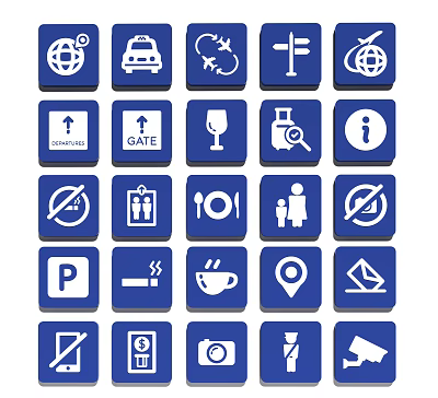 Various Public Sign Icons Wall Decor With Blue Background And White Symbols 3d model