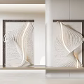 Modern Wall Decor With Spiral Design Illuminated Accents And Dark Frame On White Wall