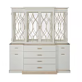 Elegant Light Blue Display Cabinet With Patterned Glass Doors and Drawer Storage