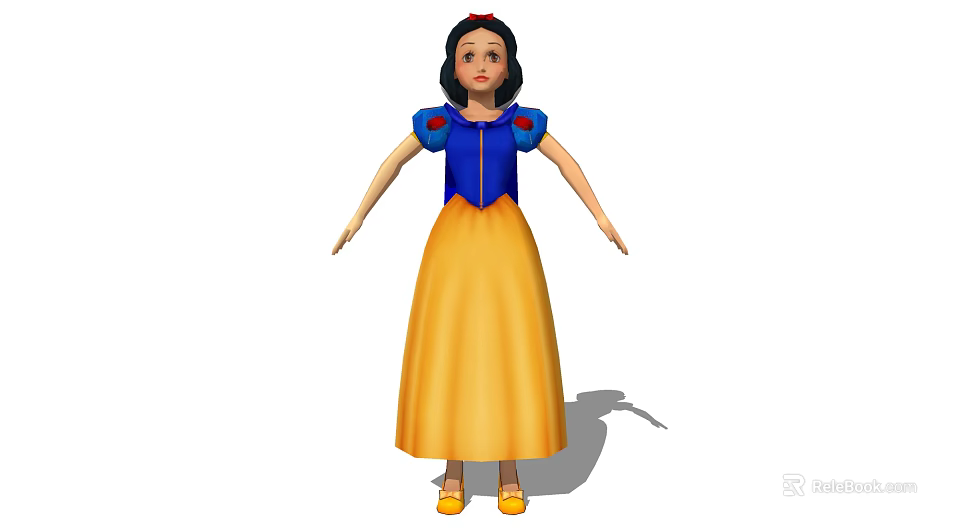 Snow White Animated Game Movie Character With Blue Top Yellow Skirt And Black Hair 3d model 