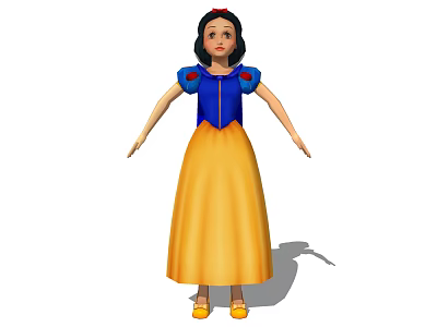 Snow White Animated Game Movie Character With Blue Top Yellow Skirt And Black Hair 3d model