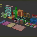Versatile Storage Racks with Assorted Color Cabinets Tools and Accessories 3d model
