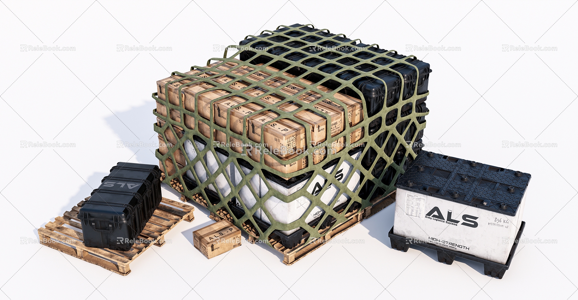 Modern box cargo combination wooden pallet 3d model