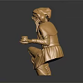 Golden Game Movie Character Statue in Sitting Pose Holding Objects with Hands