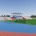 Soccer Field With Green Turf Red Running Track And Stadium Seats