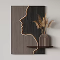 Modern Wall Decor with Neon Side Profile Light and Pampas Grass on Wooden Shelf