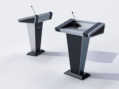 Modern Black Gray Podiums With Microphones For Presentations 3d model