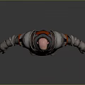 Game Movie Character With Bald Head Red Black Robe Armor Details Waist Belt Arms Outstretched