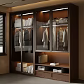 Sleek Modern Glass Door Wooden Wardrobe With Built In Lights For Tidy Home Clothing Storage