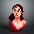 3D Female Character with Brown Hair Green Eyes and Red Dress White Lace Portrait