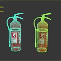 Two Red Fire Extinguishers With Silver Handles And Safety Labels On Black Surface