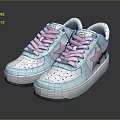Casual Light Blue And White Sneakers With Pink Laces And Star Logo