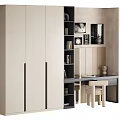 Modern Desk Interior With White Cabinets Bookshelf White Chair And Decorative Paintings