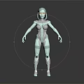 Futuristic Female Robot Character With Glowing Orange Eyes And Metallic Body Design