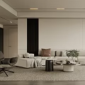 Modern Living Room Interior With White Sofa Coffee Tables Floor Lamp And Potted Plant