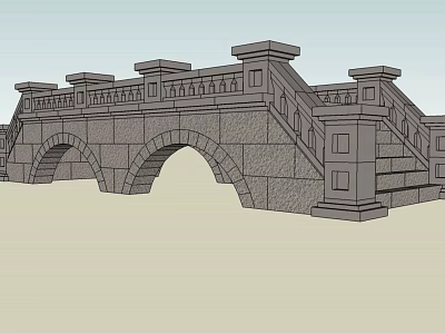 Classic Stone Arch Landscape Bridge Featuring Ornamental Railings And Stone Steps 3d model