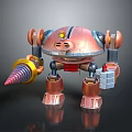Copper Metallic Robot With Mechanical Arms Cone Weapon And Detailed Leg Structure