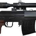 Classic Rifle With Wooden Stock Black Barrel Mounted Scope Ergonomic Grip And Magazine