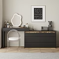Elegant Modern Dressing Table With Mirror Makeup Products Drawers Ambient Lighting And Chair