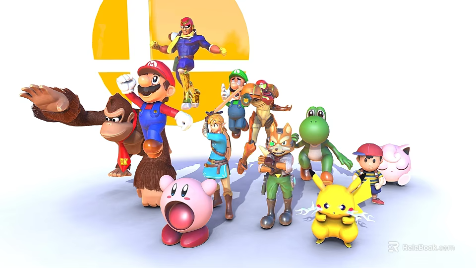 Iconic Video Game Characters Featuring Mario Pikachu Link And Kirby 3d model 