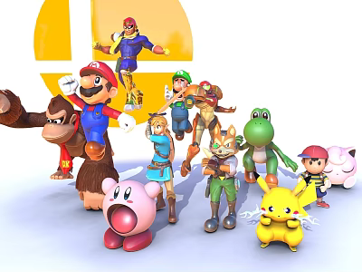 Iconic Video Game Characters Featuring Mario Pikachu Link And Kirby 3d model