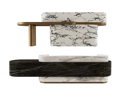 Modern Luxury Sofa Bench With Black And White Marble Design And Gold Frame 3d model