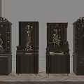Traditional Wooden Buddhist Shrine Cabinets With Intricate Carvings And Buddha Statues