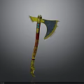 Decorative Ancient Axe With Blue Gold Head And Red Gold Handle Design