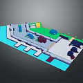 3D Site Layout Design With Lawn Water Area Buildings Paved Areas And Facilities