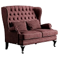 Dark red American double sofa with high backrest 3d model