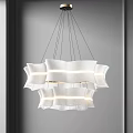 Modern White Chandelier With Wave Shaped Lampshade And Layered Illuminated Design