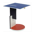 Modern Side Table with Blue Square Top Black and White Frame and Red Circular Base 3d model