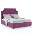 Modern Purple Tufted Headboard Double Bed With Gray Bedding And Sheets
