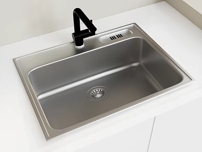 Black Modern Kitchen Faucet with Stainless Steel Sink on White Countertop 3d model