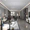 Modern Living And Dining Room Interior With Sofa Coffee Table TV And Dining Set