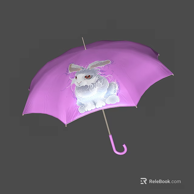 Adorable Purple Umbrella with White Rabbit Design for Daily Use 3d model 