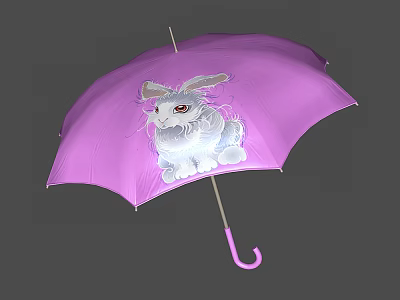 Adorable Purple Umbrella with White Rabbit Design for Daily Use 3d model