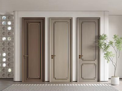 Three Modern Interior Hinged Doors In Dark Brown Light Beige And Gray Panel Design 3d model