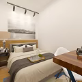 Modern Apartment Bedroom Interior Design With White Bedding Large Window Curtains And Wall Painting
