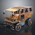 Vintage Wooden Four Wheeled Vehicle With Canvas Canopy And Spoked Wheels Retro Design