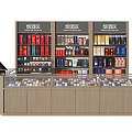 Retail Store Alcohol Tobacco Display Shelves with Glass Showcase and Organized Product Arrangement