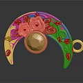 Golden Crescent Shaped Decorative Accessory With Rose Carvings And Central Gemstone