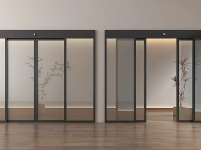 Modern Glass Doors With Black Frames And Plant Patterns In Interior Design 3d model