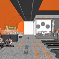 Modern Fitness Gym Interior With Orange Walls Motivational Quotes Rowers And Treadmills
