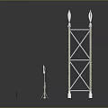 Metal Tower Structure with Framework Design and Antenna Rods on Reflective Base 3d model