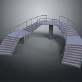 Symmetrical Modern Curved Staircase with Metal Railings Stone Steps and Supporting Pillar
