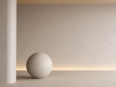 Minimalist Interior With White Sphere Cylindrical Column Light Colored Wall And Soft Lighting 3d model