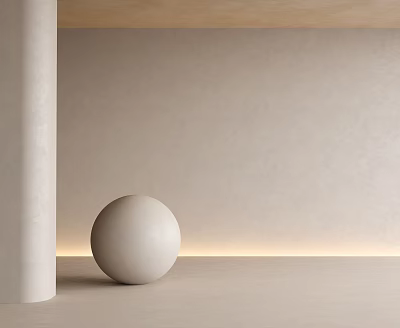 Minimalist Interior With White Sphere Cylindrical Column Light Colored Wall And Soft Lighting 3d model