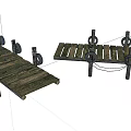 Vintage Wooden Bridge With Tires And Planks For Floating Pathway